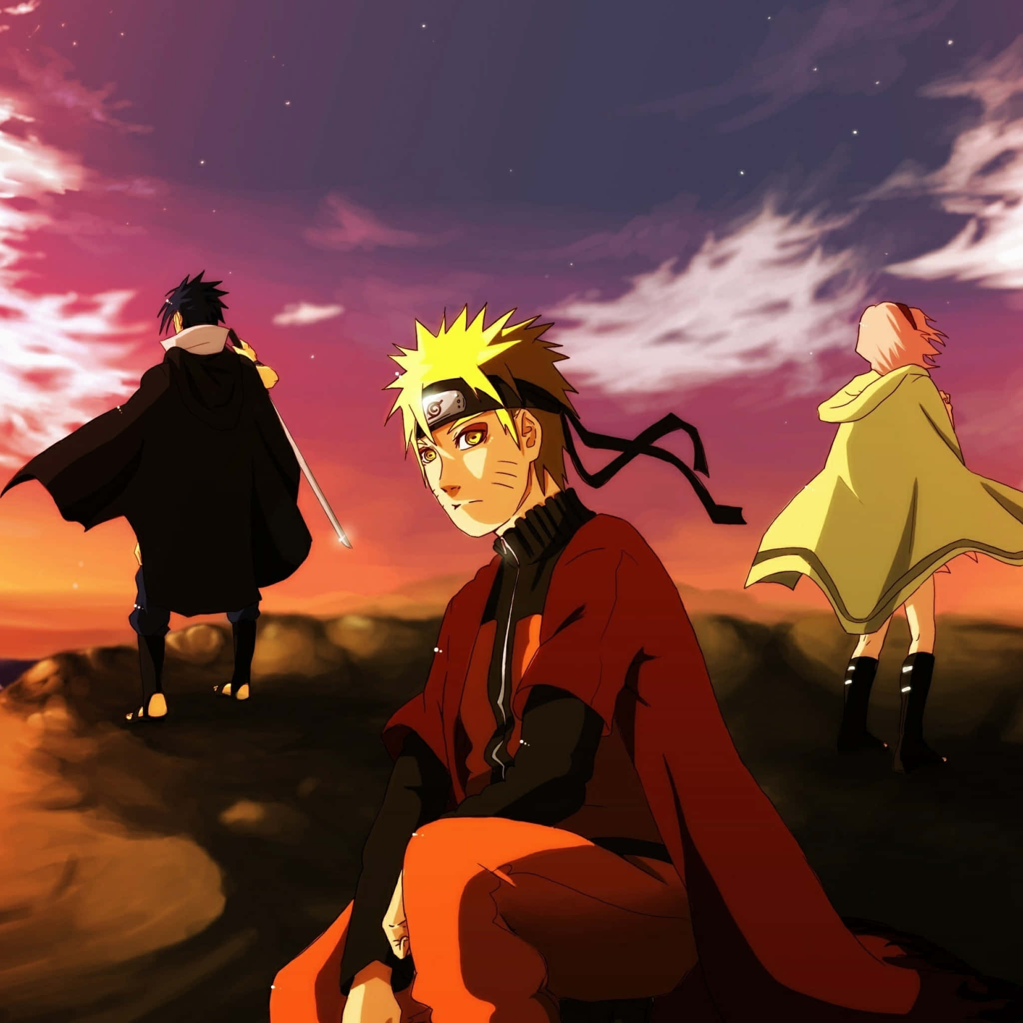 Naruto Group, twilight sky, stars, Full HD Desktop Wallpaper