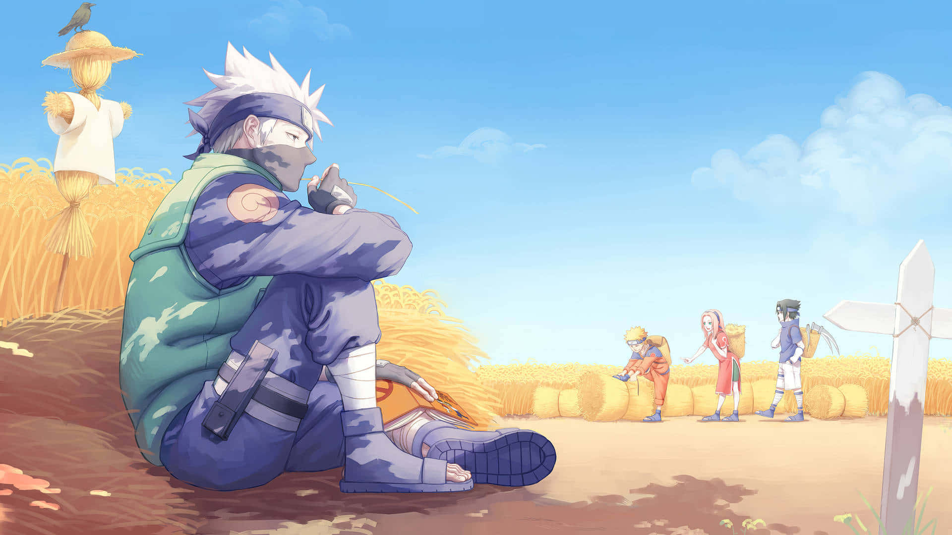 Naruto, golden wheat field, bright blue sky, Full HD Desktop Wallpaper