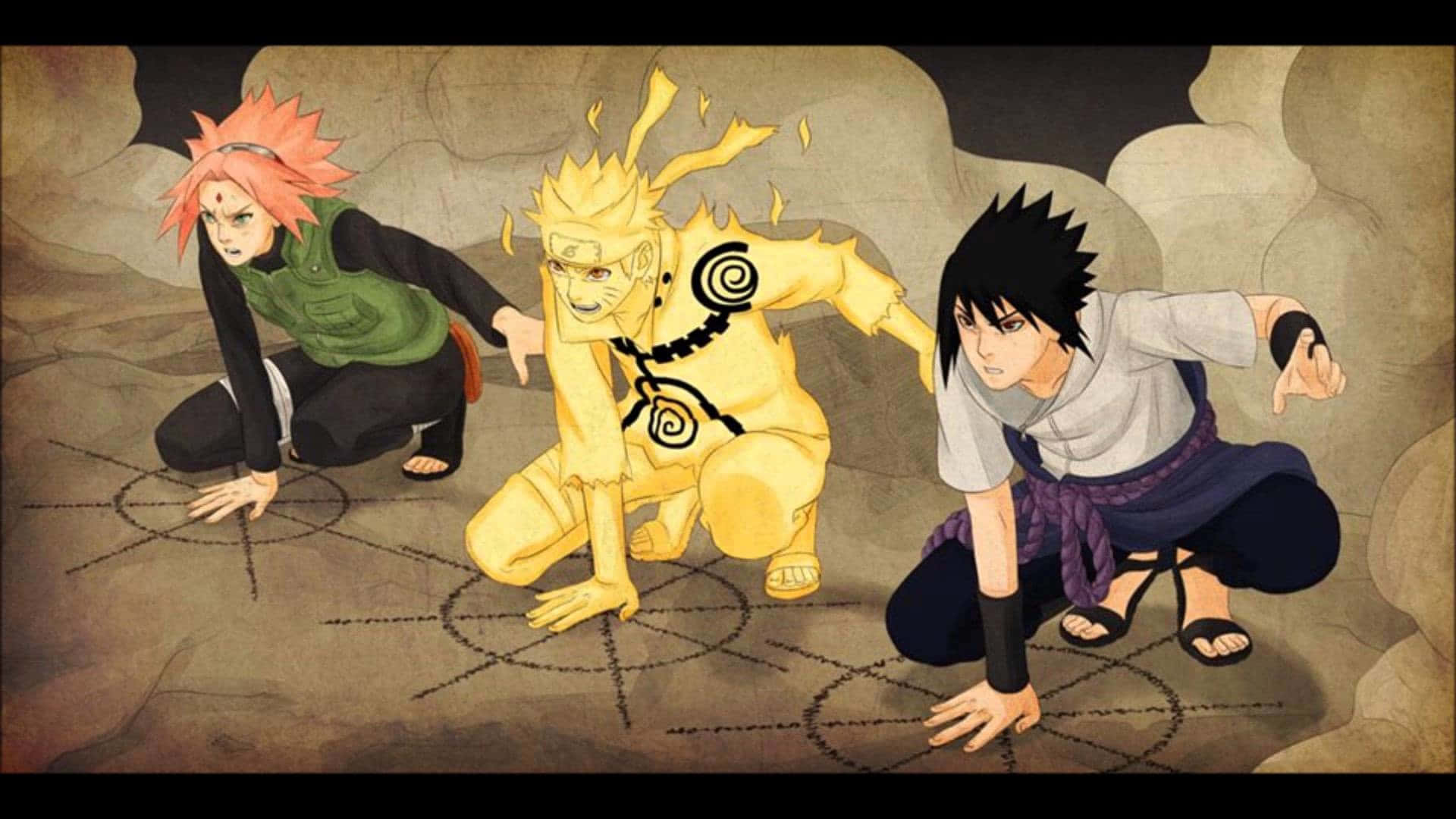 Naruto Group, anime ninja characters, battle stance, Full HD Desktop Wallpaper