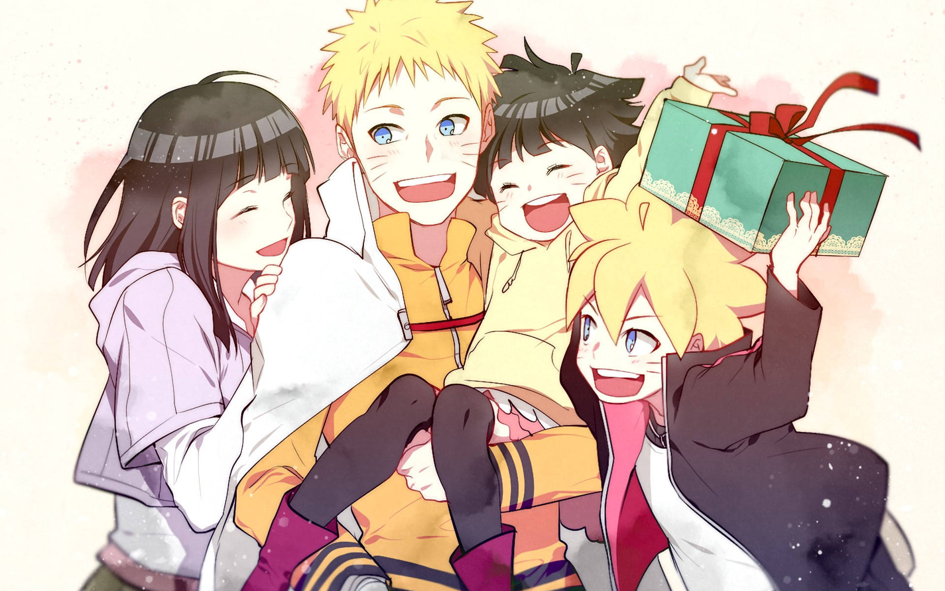 Naruto Characters, family portrait, four joyful anime characters, Full HD Desktop Wallpaper