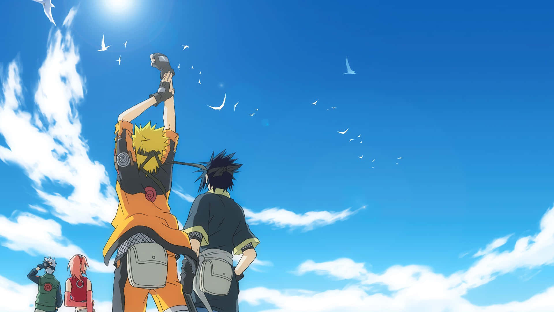 Naruto Group, anime characters, sun, Full HD Desktop Wallpaper