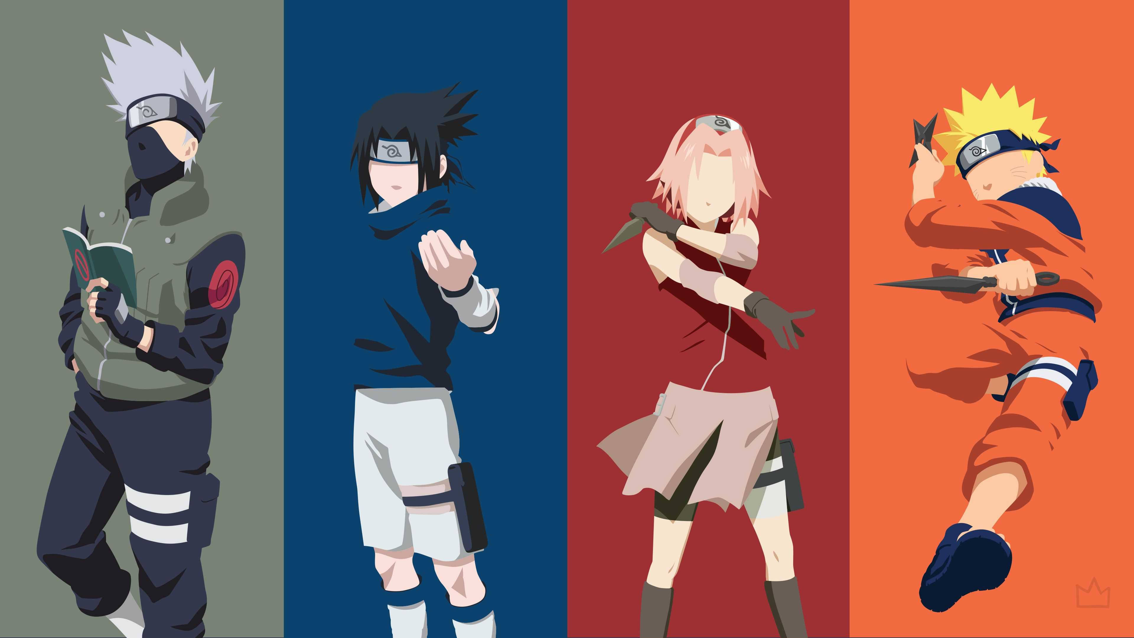 Naruto Team 7, minimalist, anime ninja characters, 4K Desktop Wallpaper