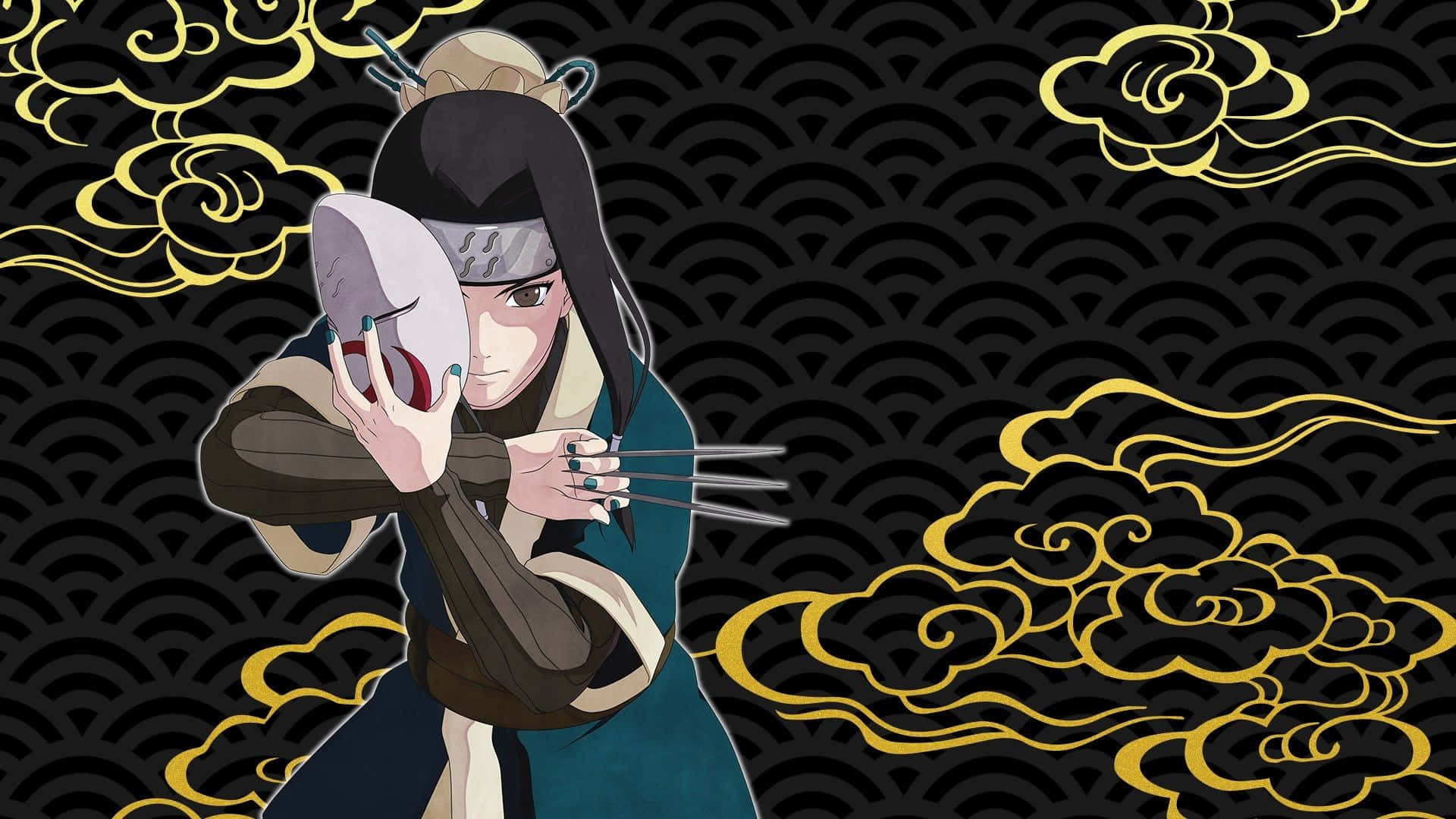 Naruto Haku, white mask, black wave-patterned background, Full HD Desktop Wallpaper