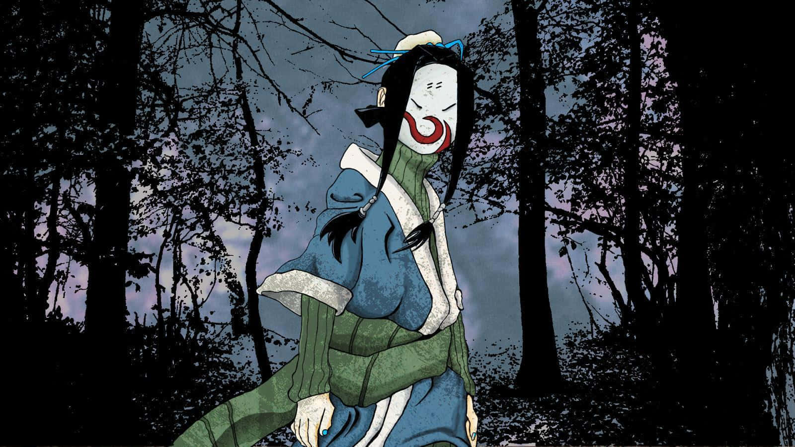 Naruto Haku, blue and green robes, dark forest, HD Desktop Wallpaper