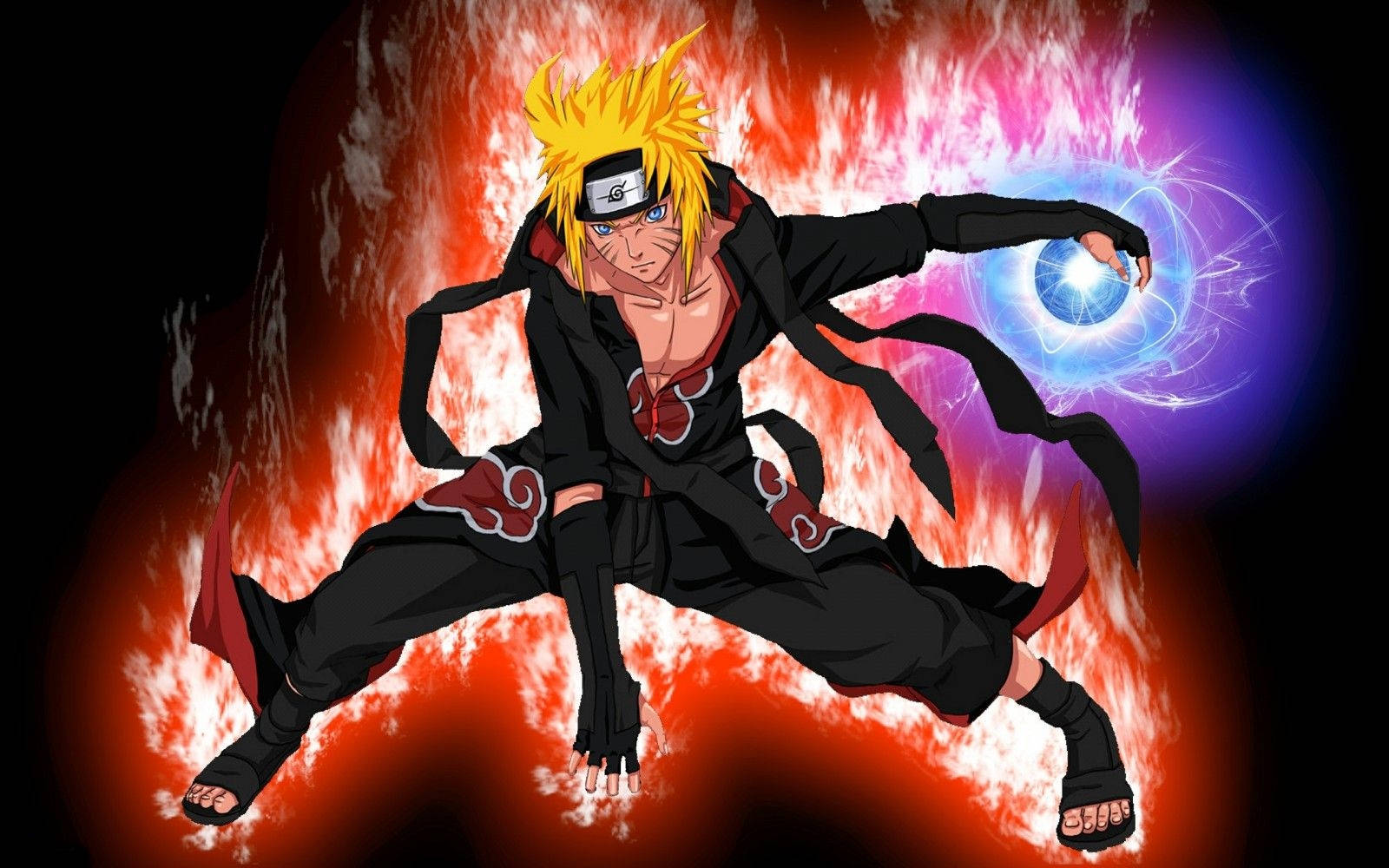 Naruto, black cloak with red clouds, blue chakra sphere, HD Desktop Wallpaper