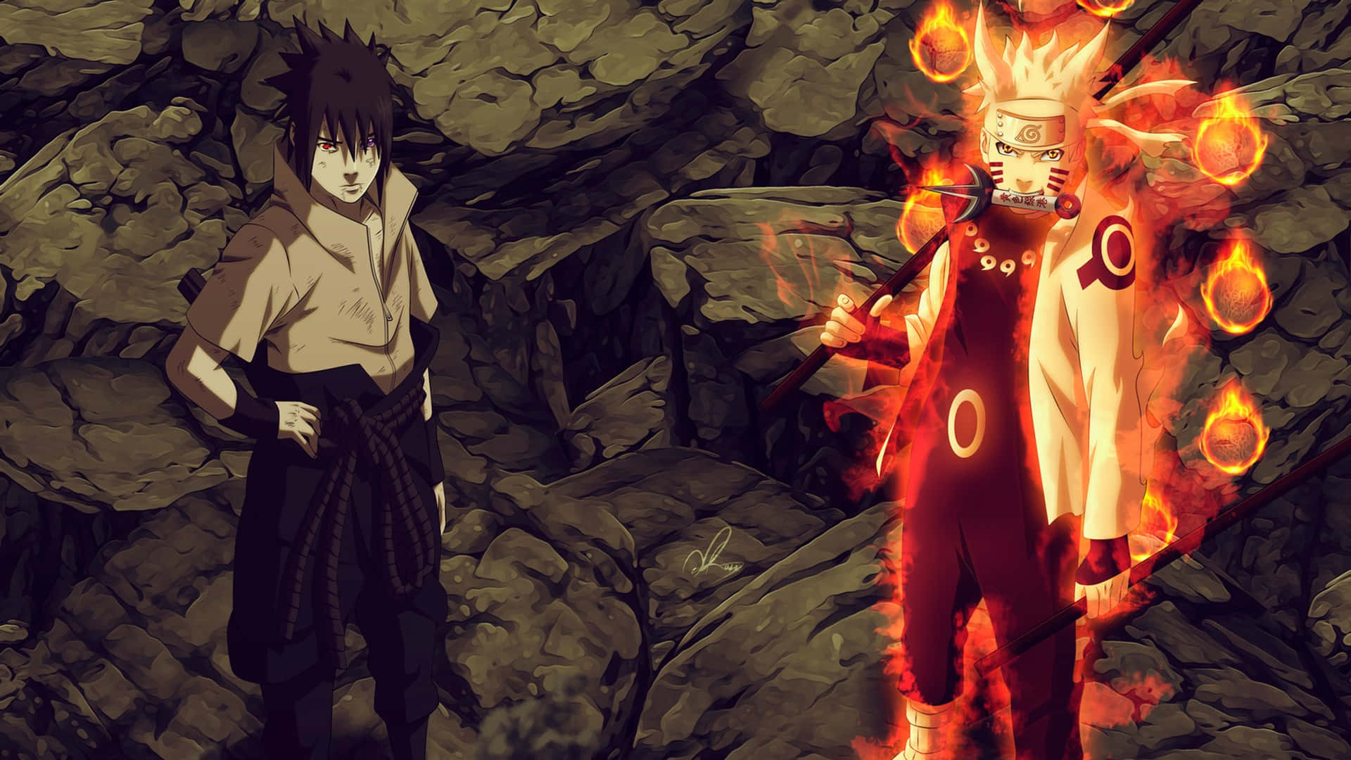Naruto, fiery chakra, rocky cave, Full HD Desktop Wallpaper