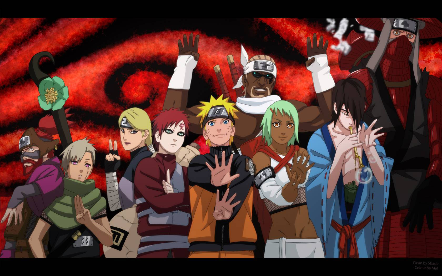 Naruto, ninjas, swirling red background, HD Desktop Wallpaper