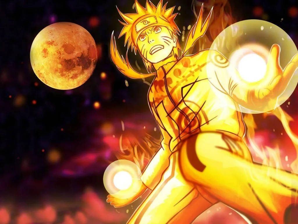 Naruto, golden chakra mode, glowing energy spheres, SD Desktop Wallpaper