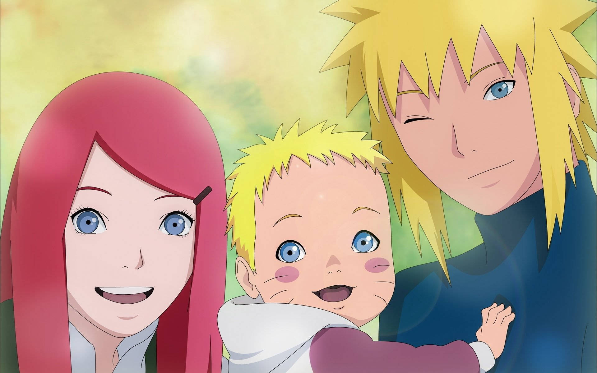 Naruto, red-haired woman, blonde child, Full HD Desktop Wallpaper
