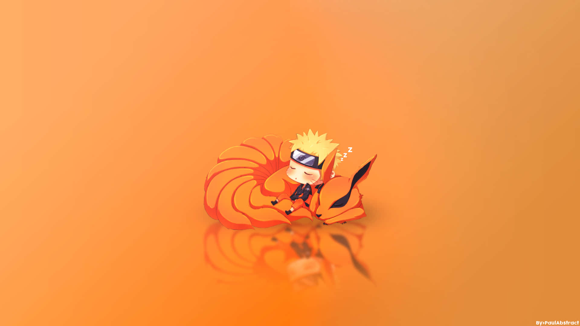 Naruto, chibi Kurama, orange fox tail, Full HD Desktop Wallpaper