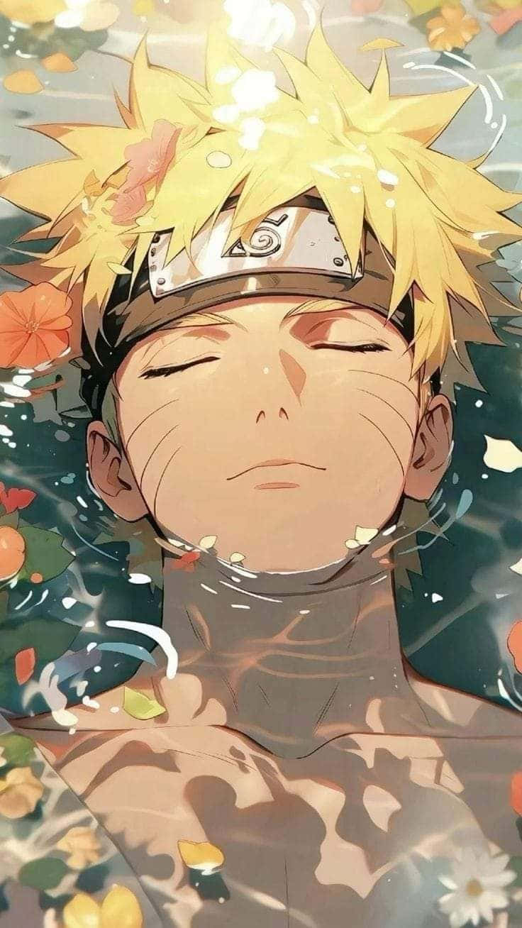 Naruto, water, floating flowers, HD Phone Wallpaper