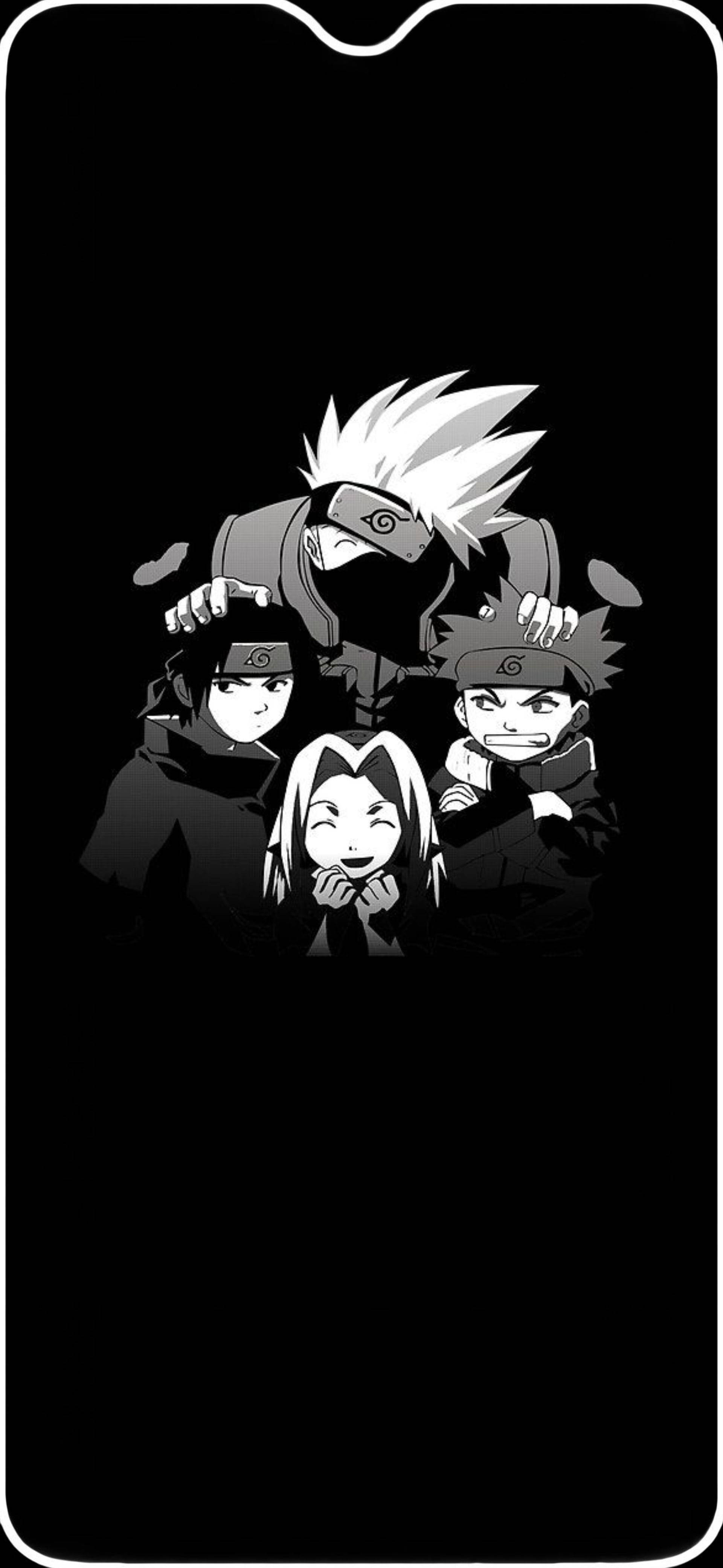 Team 7, Naruto, black and white, 4K Phone Wallpaper