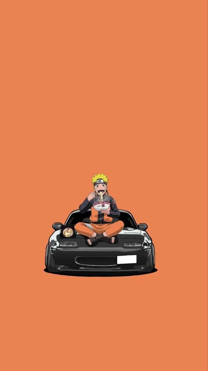 Naruto, ramen, black car hood, HD Phone Wallpaper