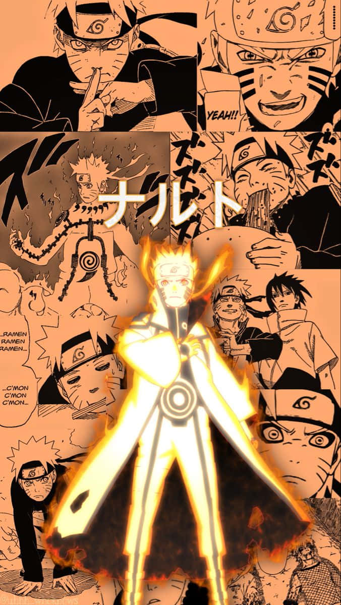 Naruto, chakra mode, glowing yellow chakra, SD Phone Wallpaper