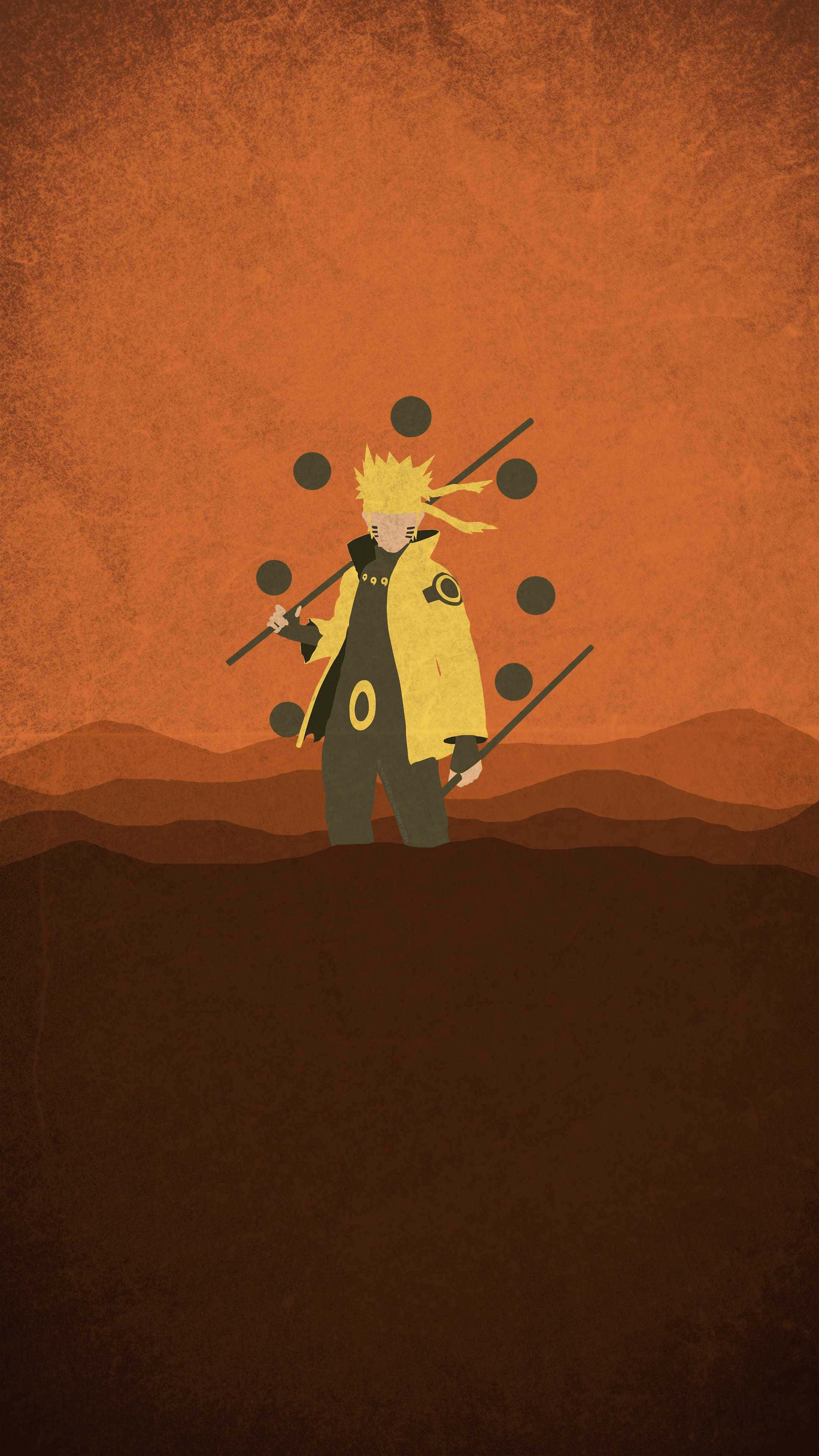 Naruto, spiky blonde hair, orange sky, 4K Phone Wallpaper