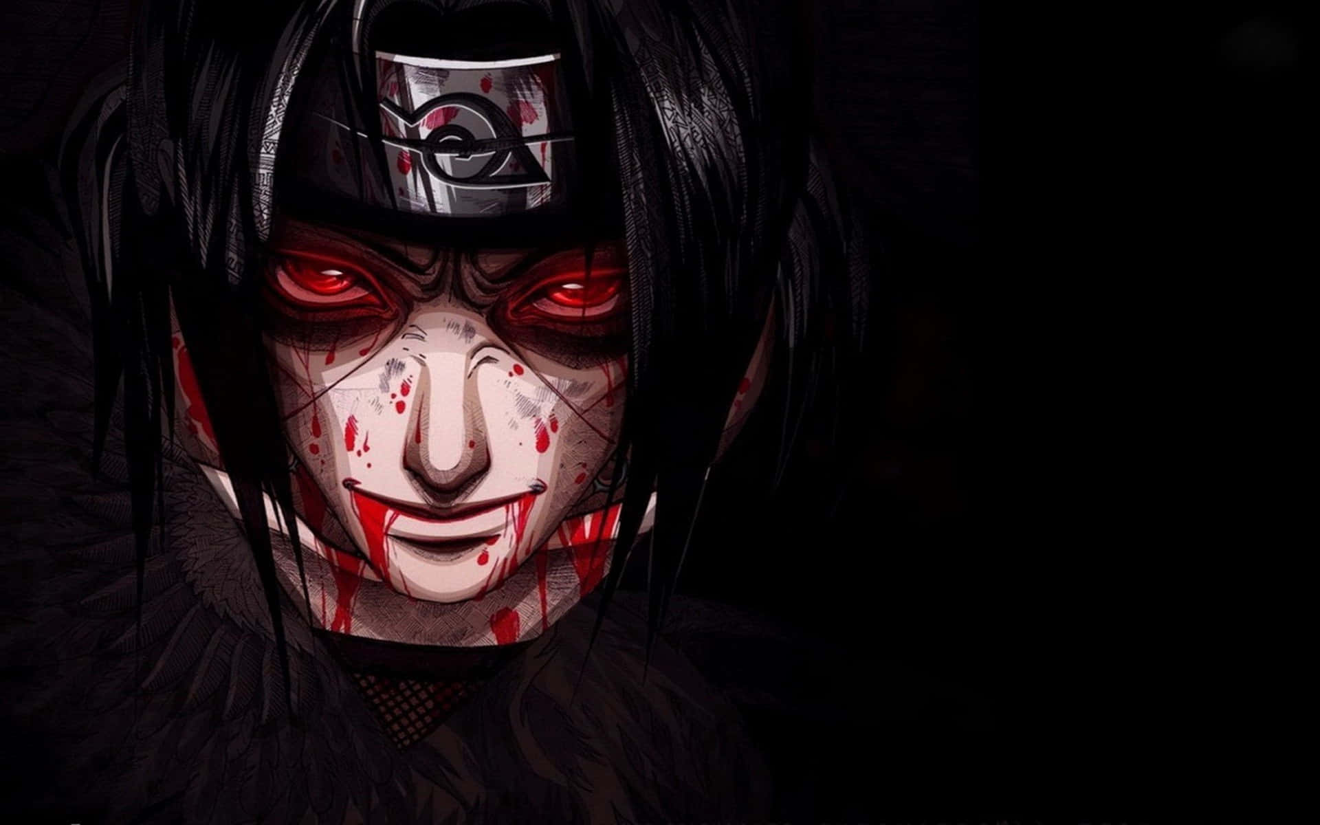 Naruto Itachi, glowing red eyes, blood splatters, Full HD Desktop Wallpaper