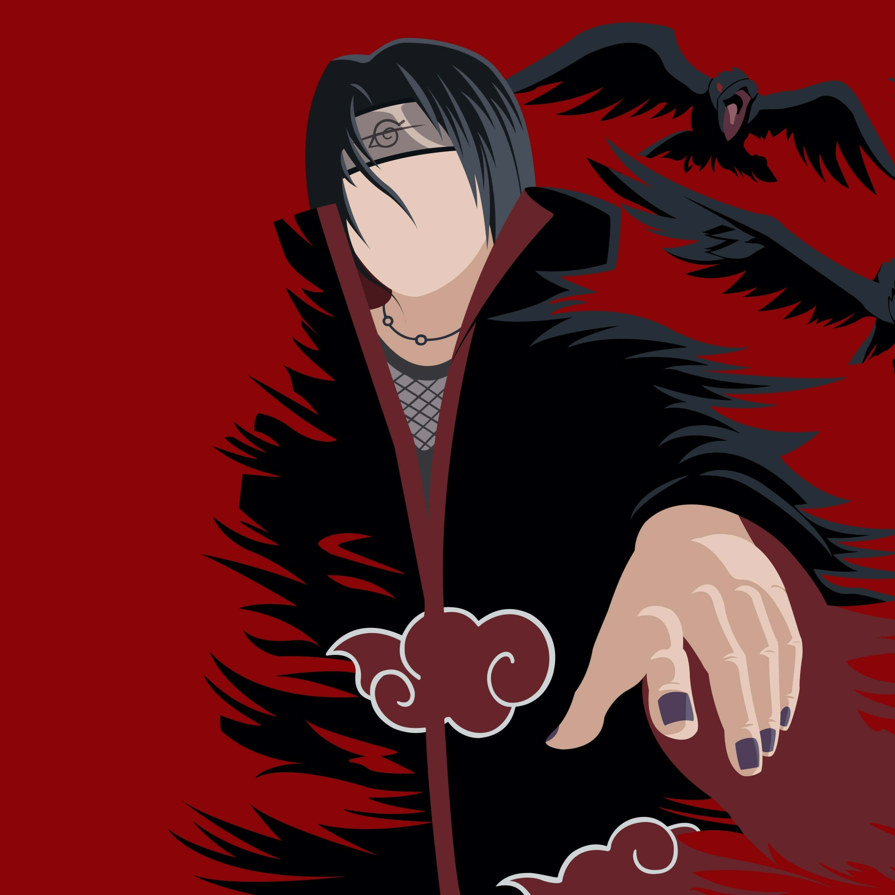 Naruto Itachi, black cloak with red clouds, crow, 2K Desktop Wallpaper