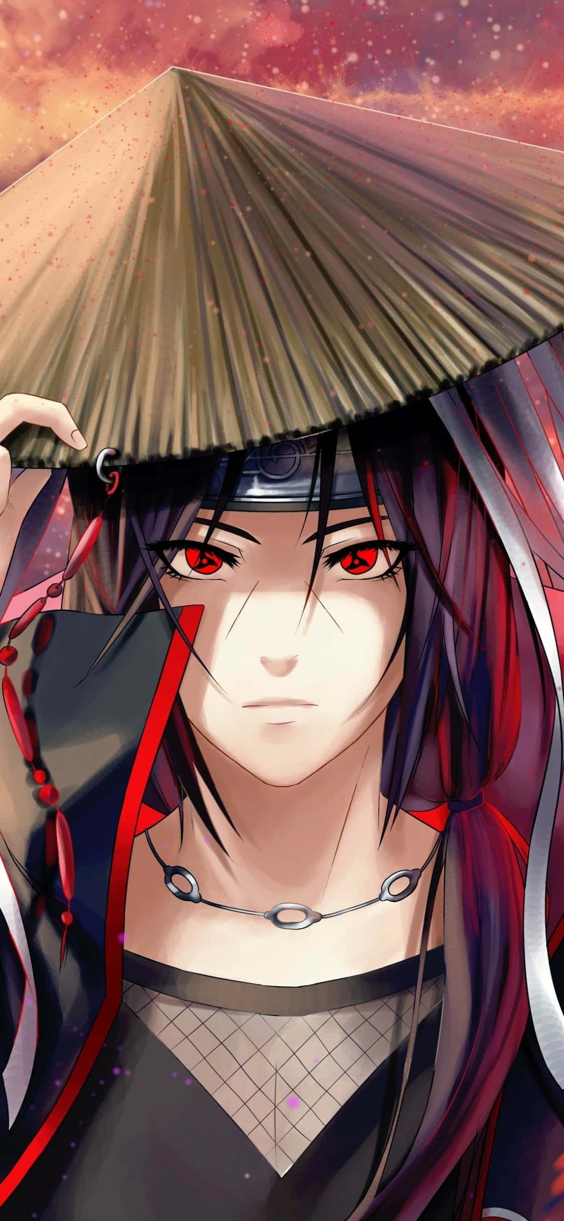 Naruto Itachi, red eyes, straw hat, Full HD Phone Wallpaper