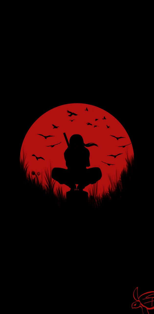 Naruto Itachi, silhouette, red moon, HD Phone Wallpaper