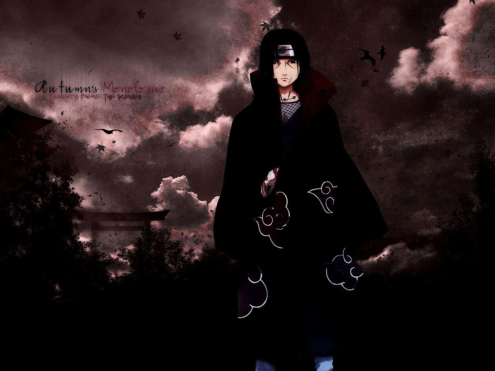 Naruto Itachi, dark-clad anime character, stormy twilight sky, HD Desktop Wallpaper