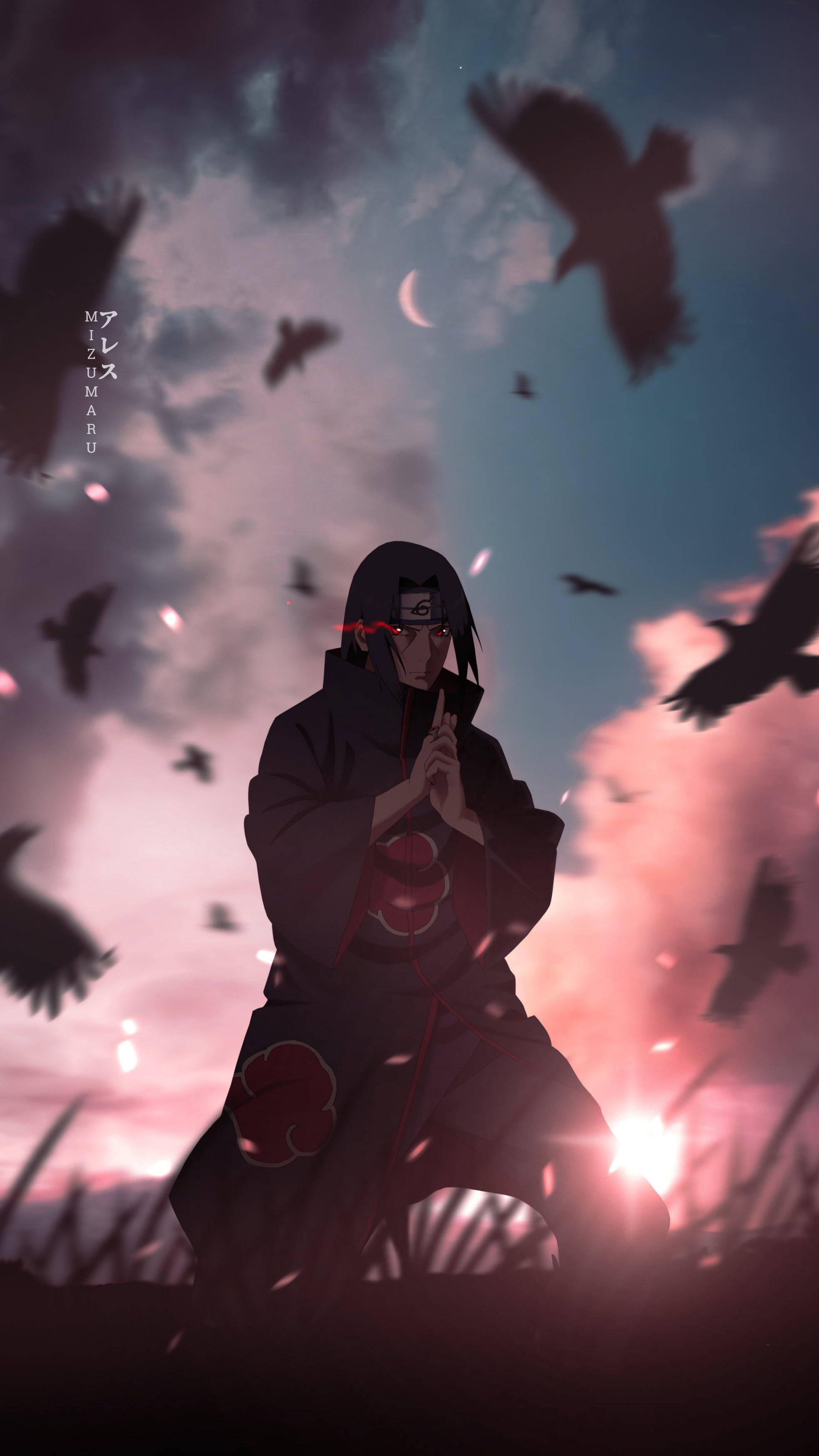 Itachi, Naruto, black cloak with red clouds, 2K Phone Wallpaper