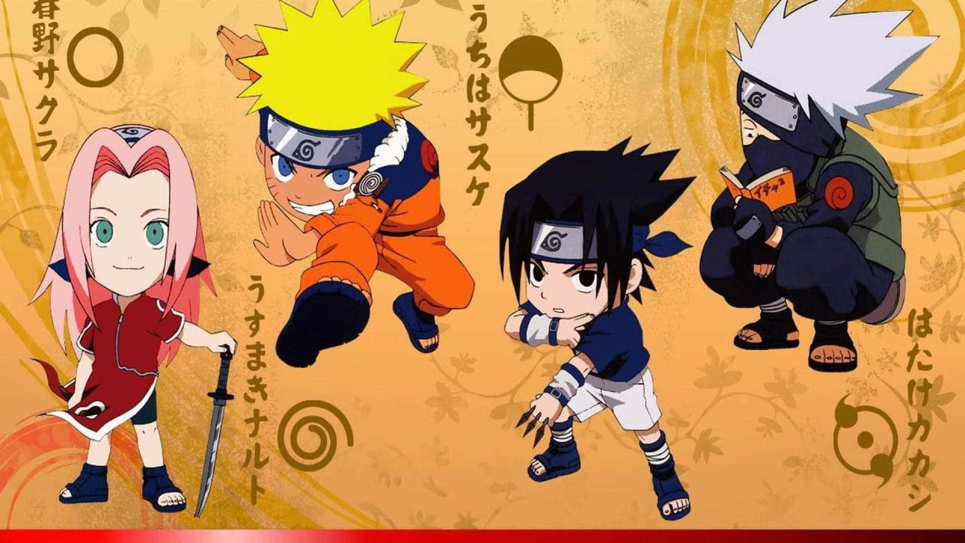 Naruto, chibi, golden background, Full HD Desktop Wallpaper