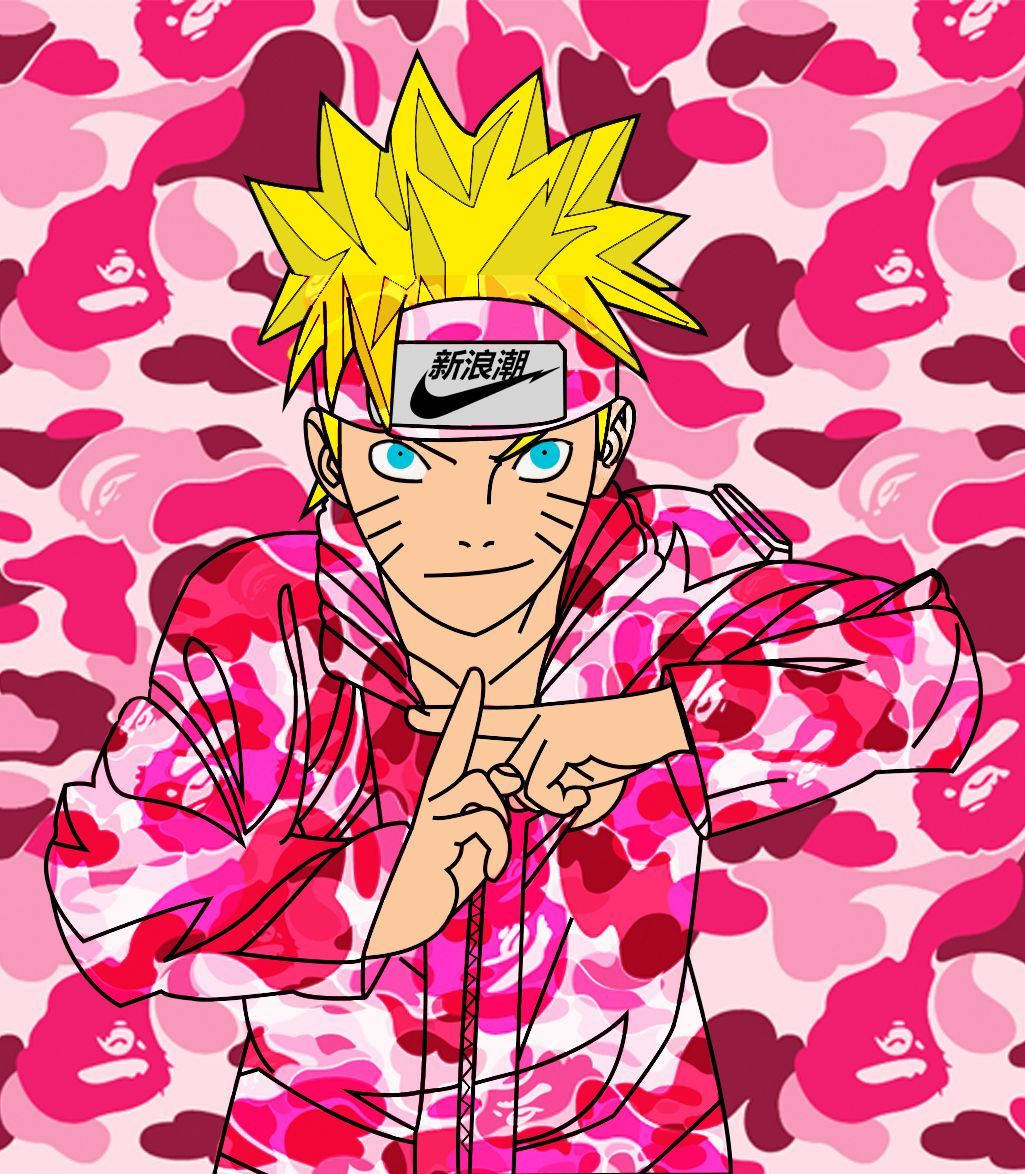 Naruto, pink camouflage outfit, yellow spiky hair, SD Phone Wallpaper