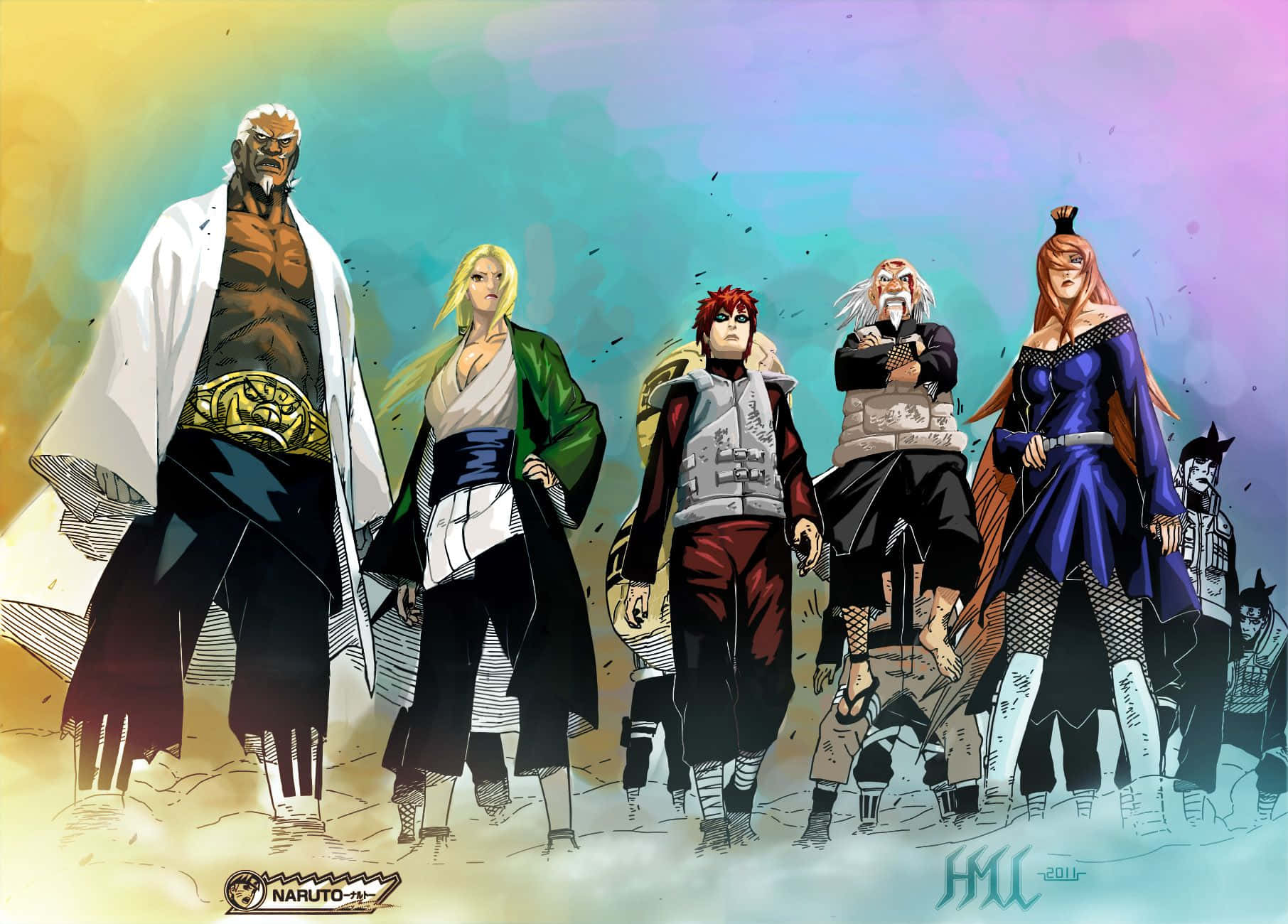 Naruto Kage, seven powerful ninja characters, dynamic line, HD Desktop Wallpaper