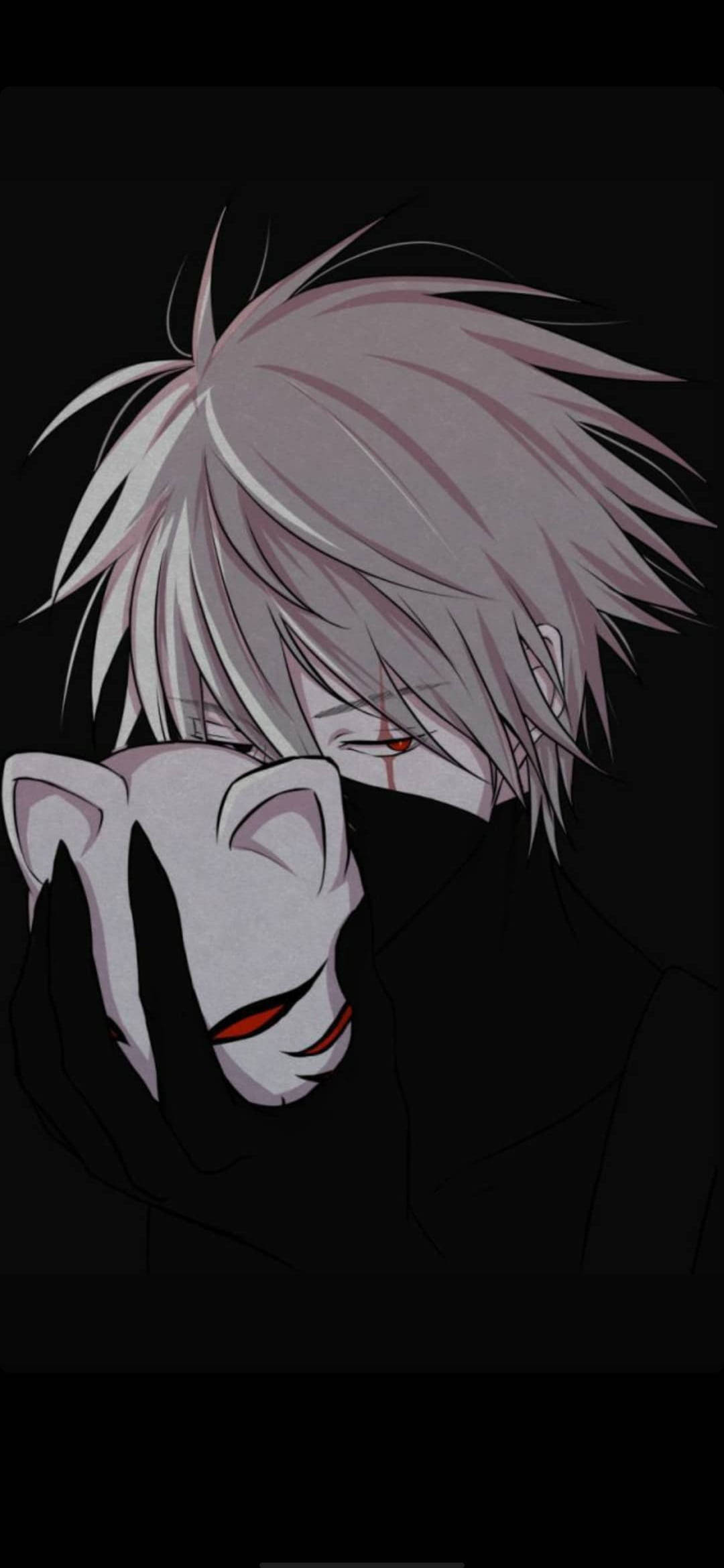 Naruto Kakashi, spiky silver hair, white cat mask, Full HD Phone Wallpaper
