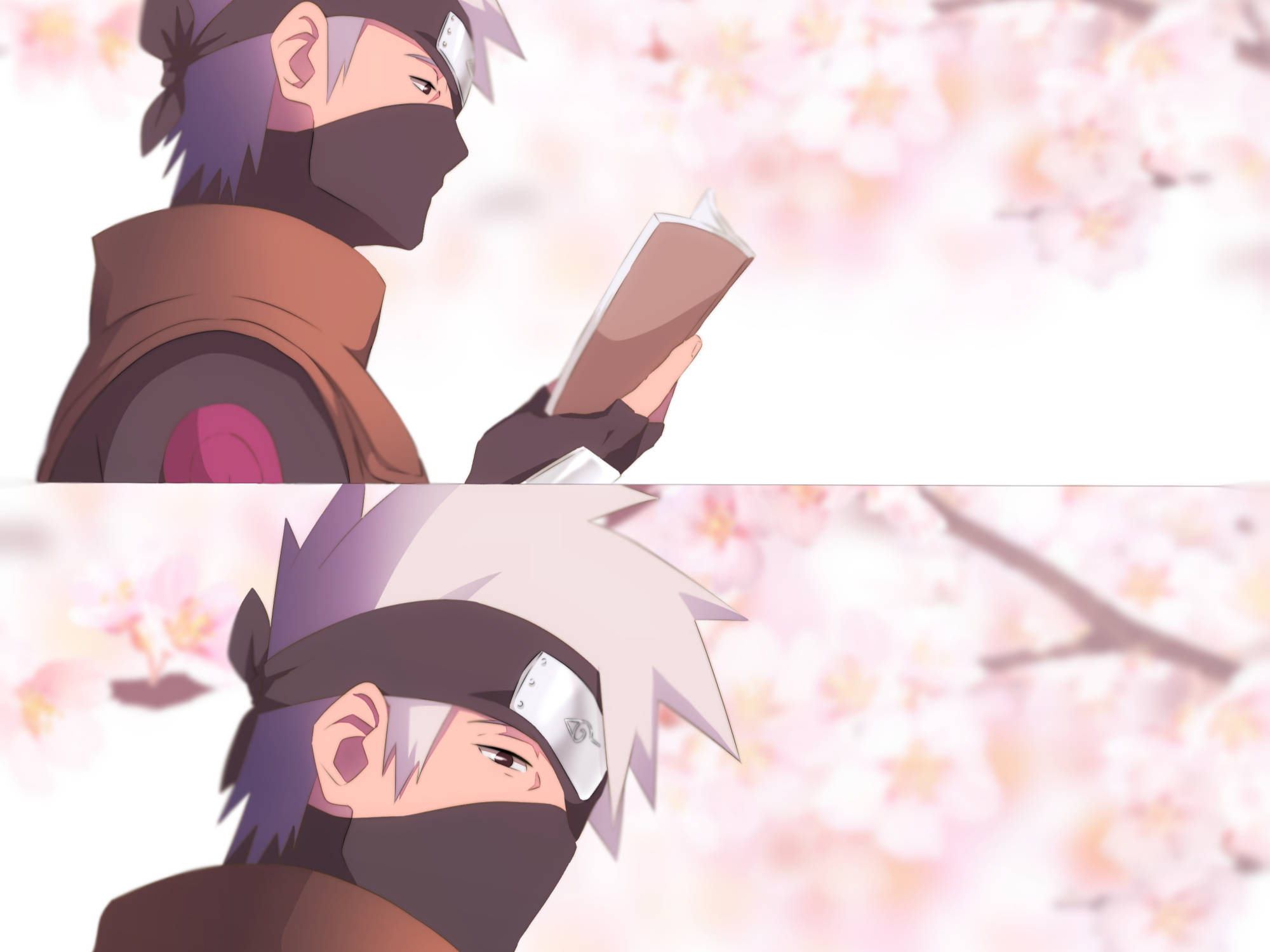 Naruto Kakashi, masked anime ninja, pink cherry blossoms, Full HD Desktop Wallpaper