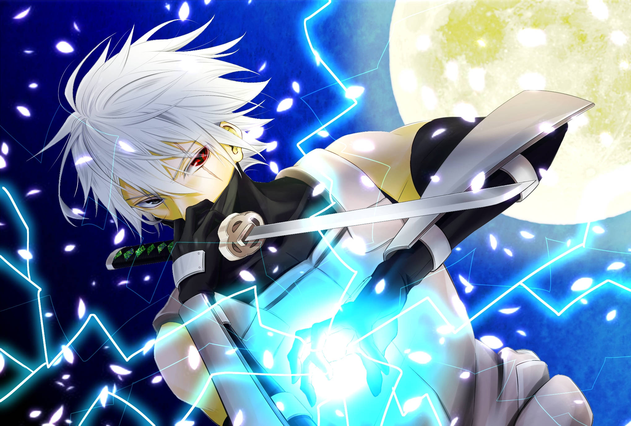 Naruto Kakashi, white hair, glowing sword, Full HD Desktop Wallpaper