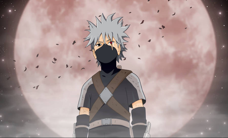 Naruto Kakashi, pink moon, spiky silver hair, SD Desktop Wallpaper