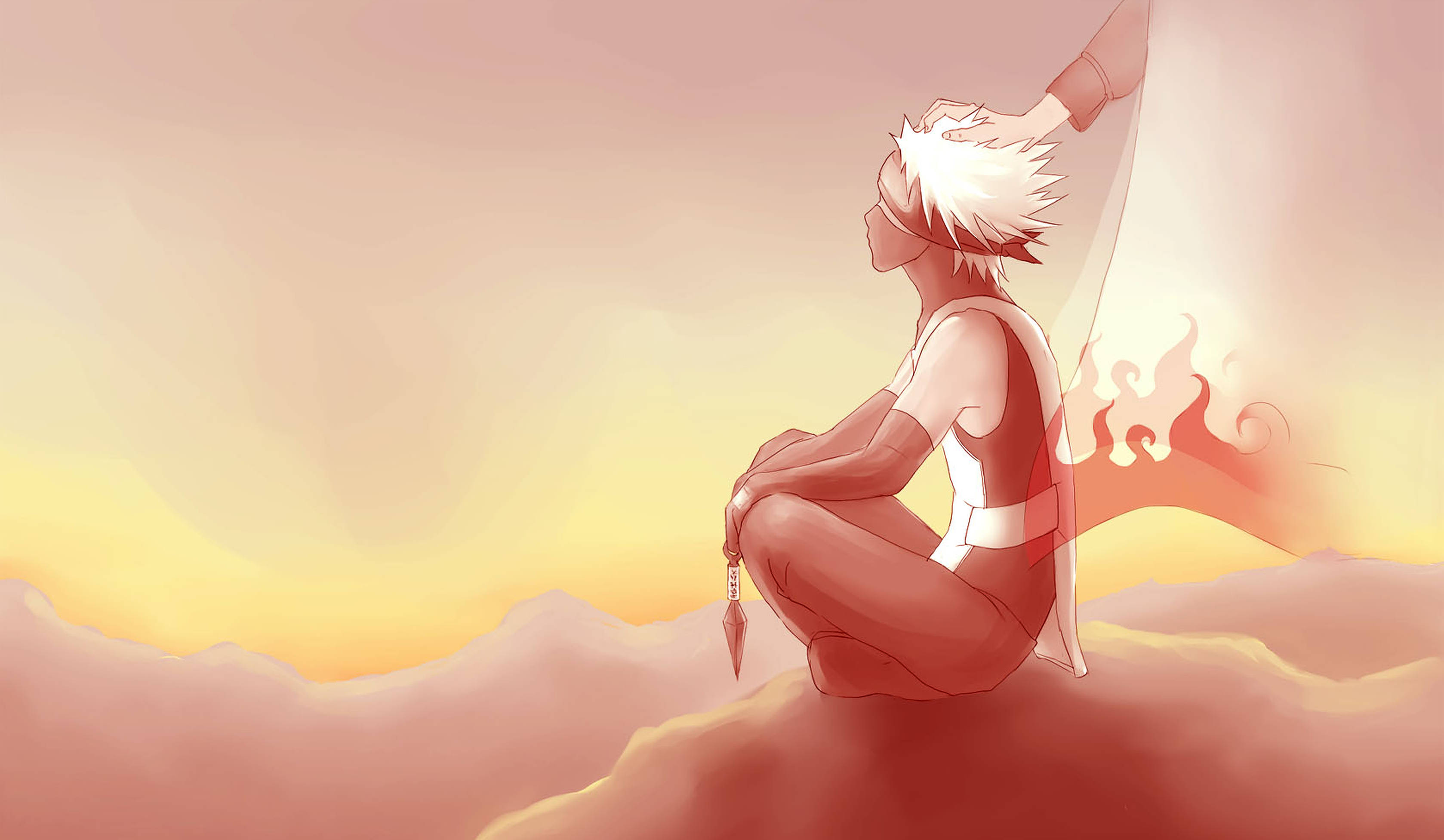 Naruto Kakashi, spiky white hair, kunai, 2K Desktop Wallpaper