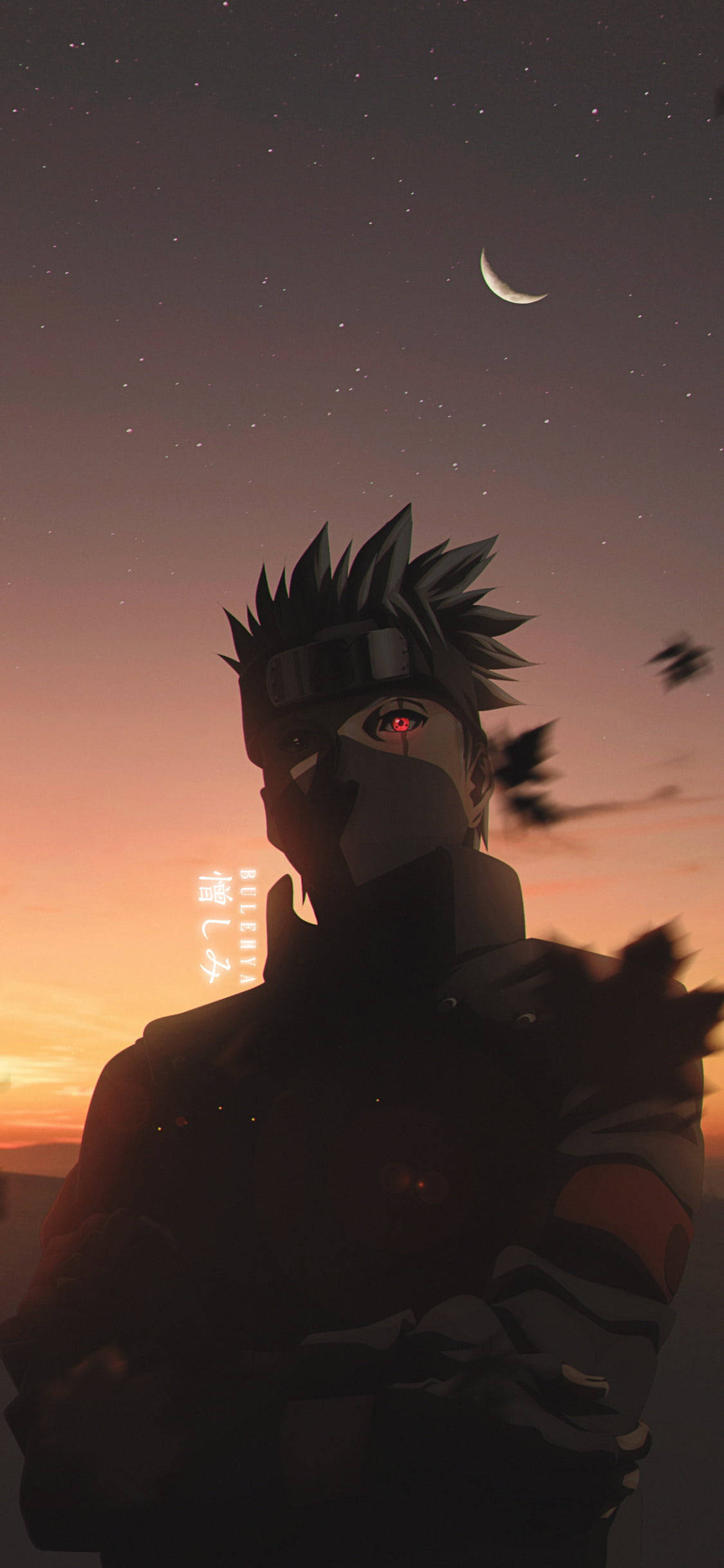 Naruto Kakashi, red eye, twilight sky, Full HD Phone Wallpaper