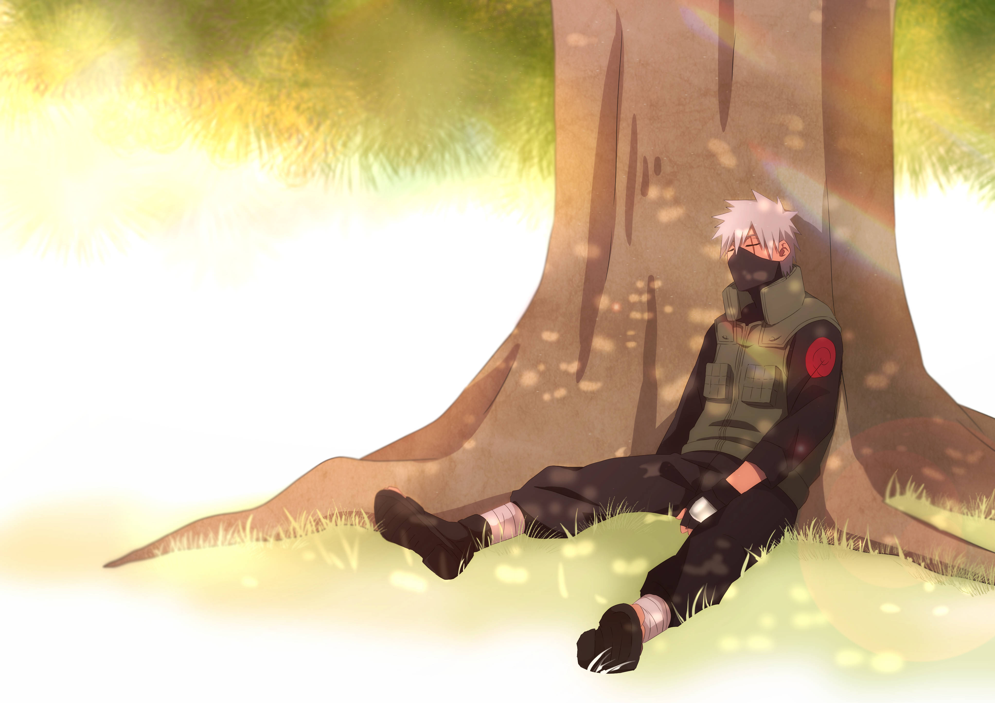 Naruto Kakashi, masked anime ninja, spiky white hair, 4K Desktop Wallpaper