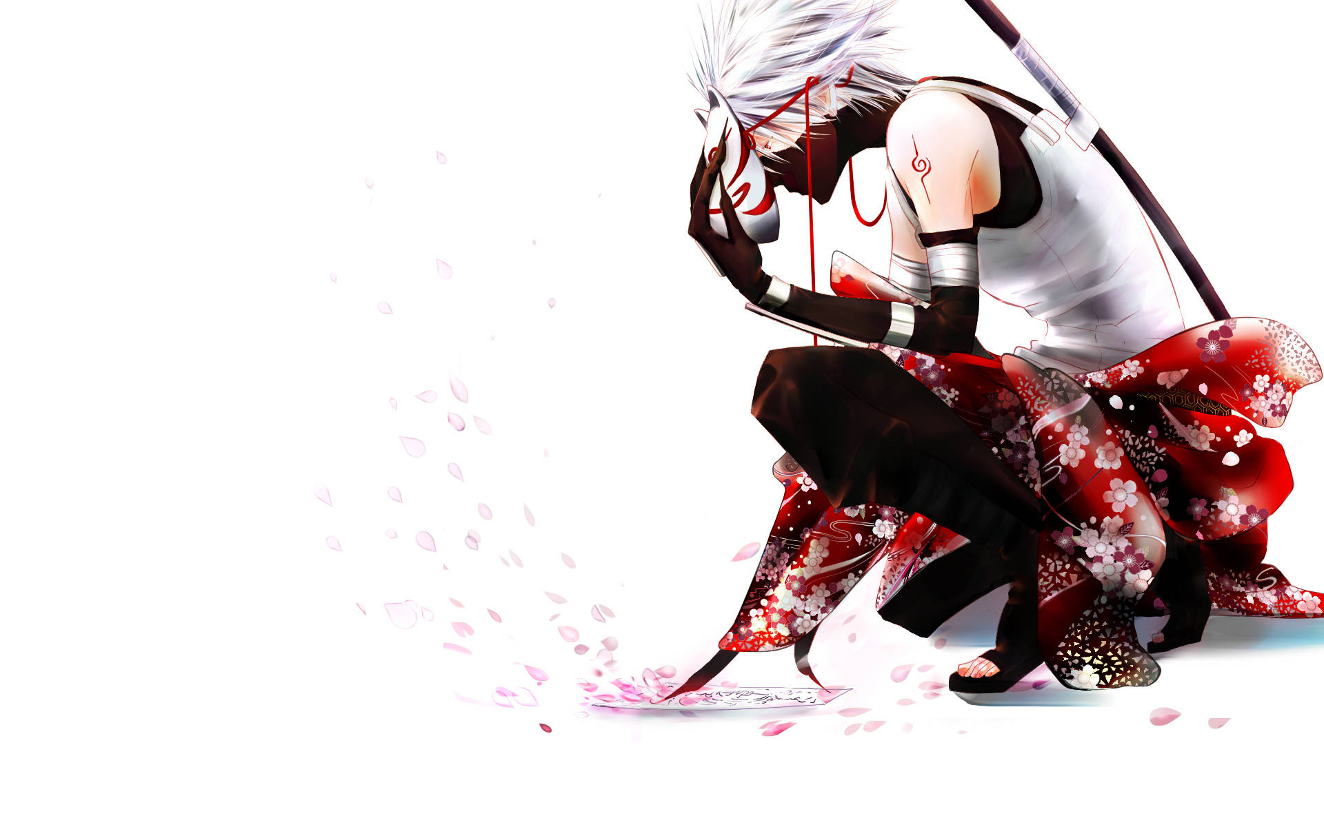 Naruto Kakashi, white hair, red markings, Full HD Desktop Wallpaper
