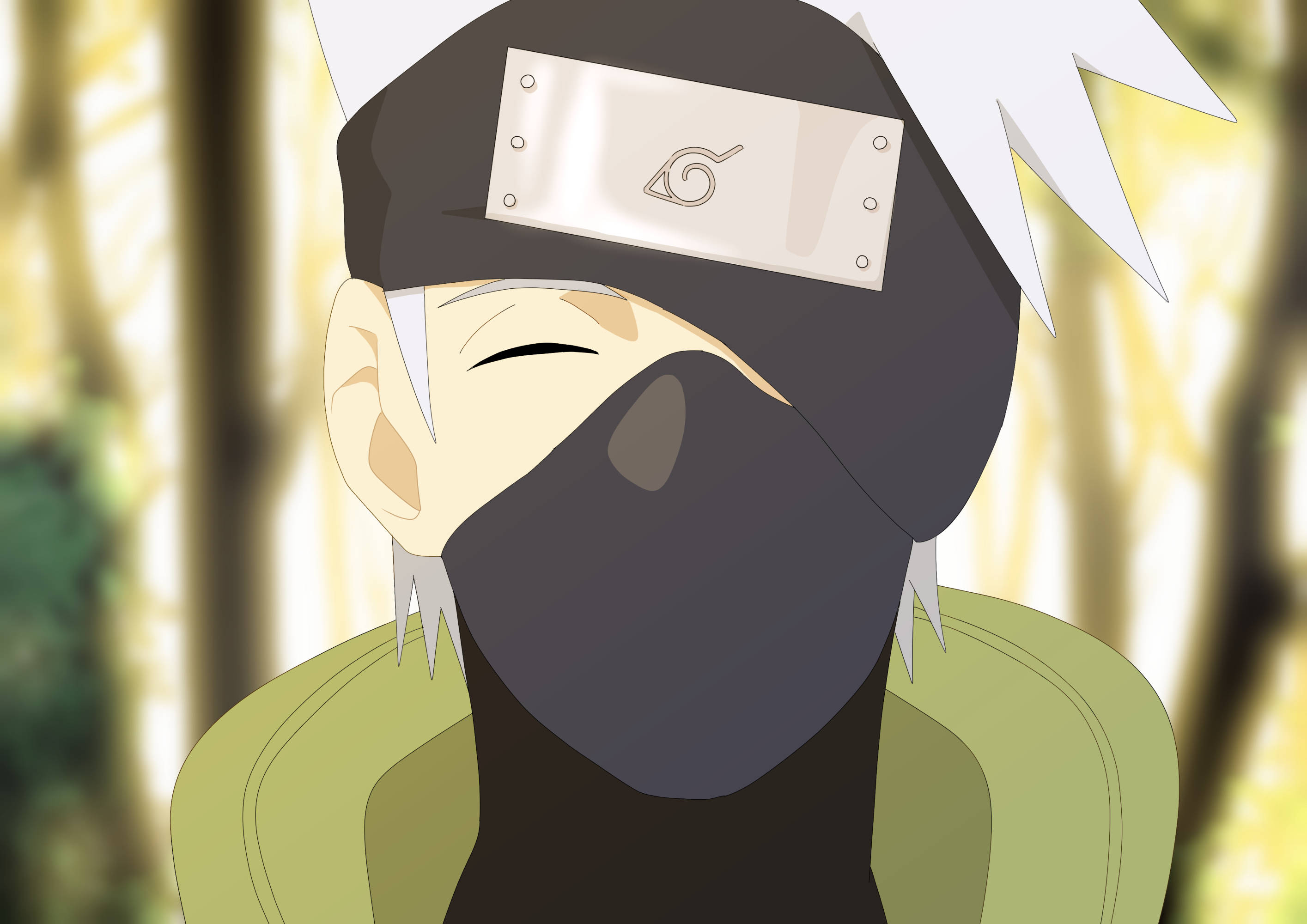 Naruto Kakashi, white spiky hair, black mask, 2K Desktop Wallpaper