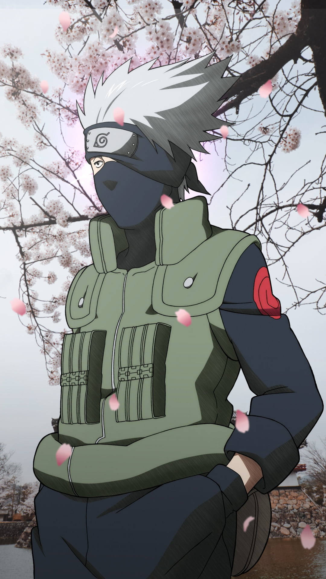 Naruto Kakashi, cherry blossoms, masked ninja, Full HD Phone Wallpaper