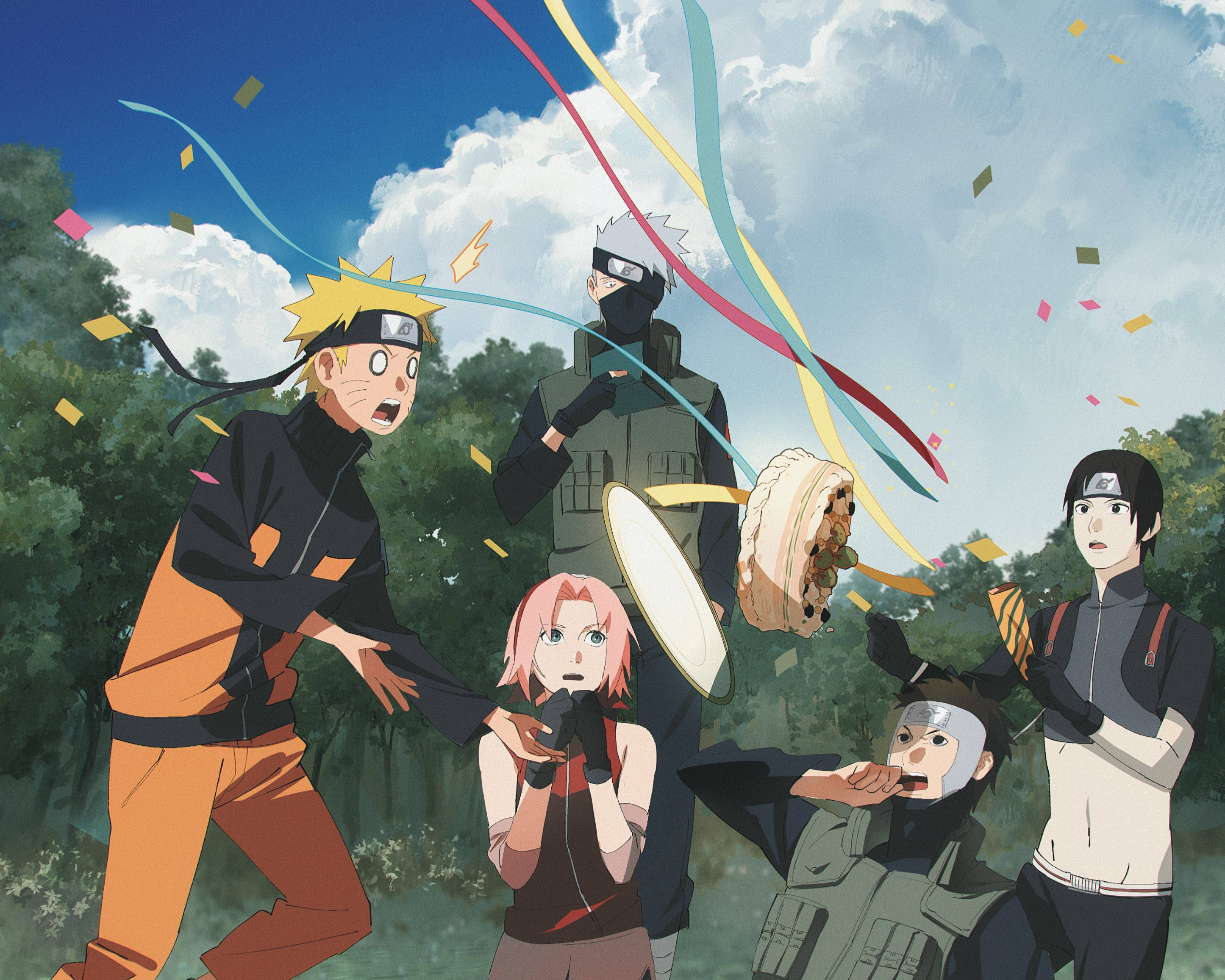Naruto Kakashi, confetti, streamers, 2K Desktop Wallpaper