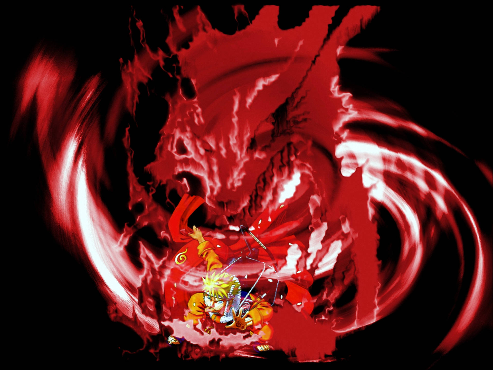 Naruto Kurama, nine tailed beast, fiery red chakra dragon, Full HD Desktop Wallpaper