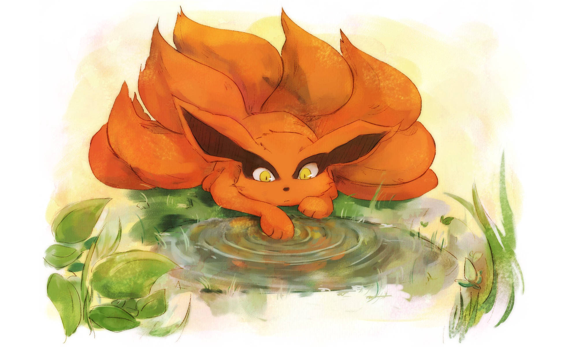 Naruto Kurama, nine-tailed beast, chibi, Full HD Desktop Wallpaper