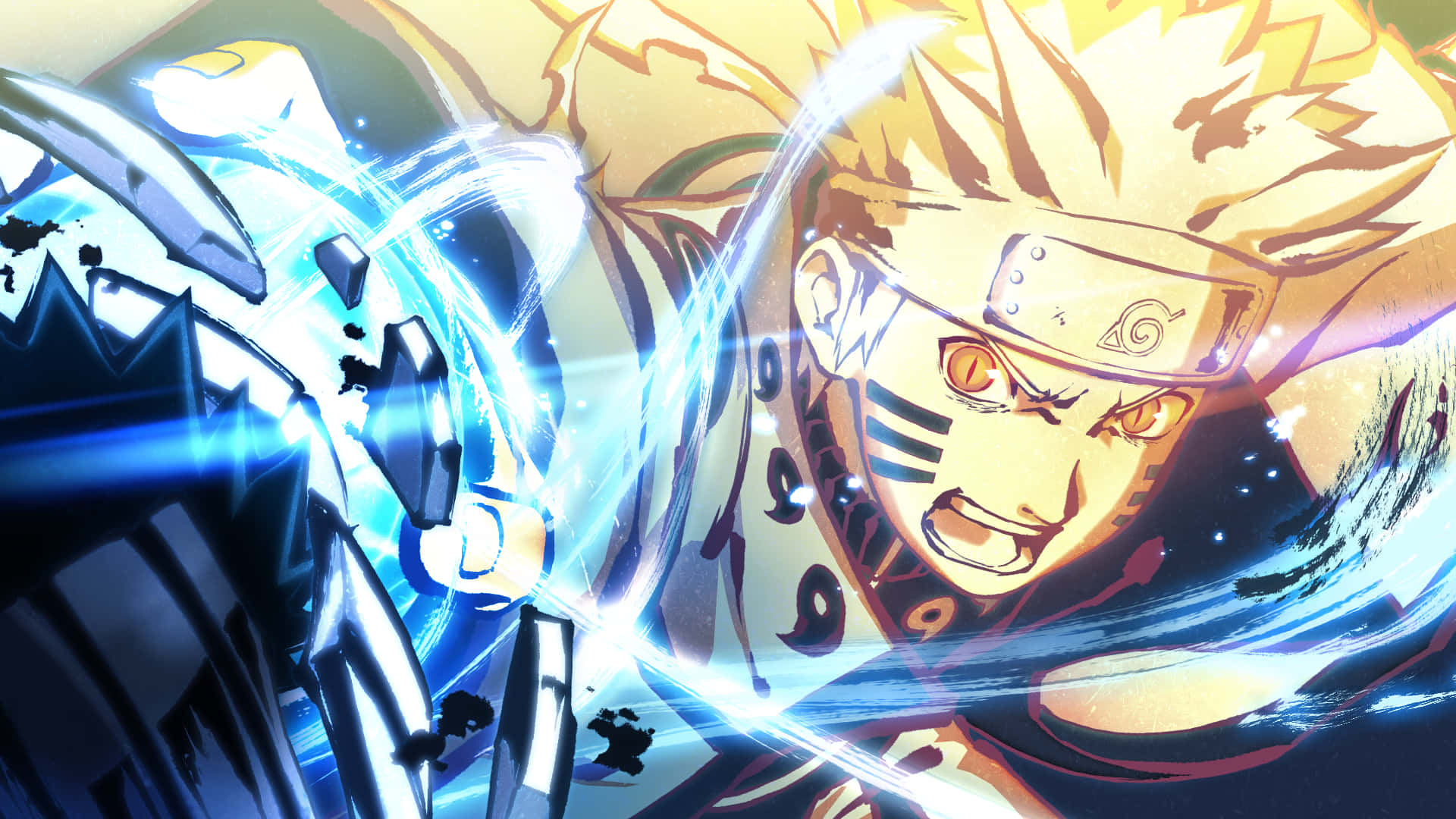 Naruto, glowing blue chakra attack, dark armor, Full HD Desktop Wallpaper