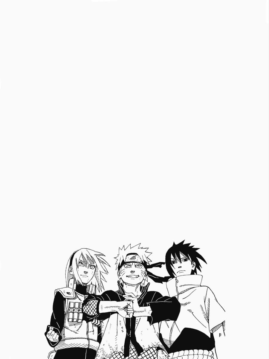 Naruto, black and white line art, anime characters, SD Phone Wallpaper