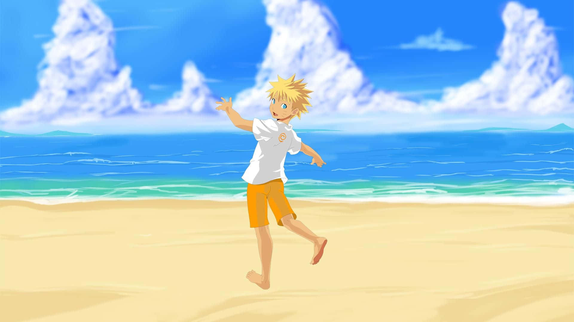 Naruto, spiky blonde hair, sunny beach, Full HD Desktop Wallpaper