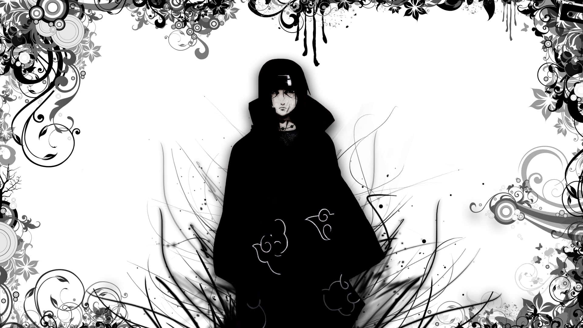 Naruto, black and white, cloak, Full HD Desktop Wallpaper