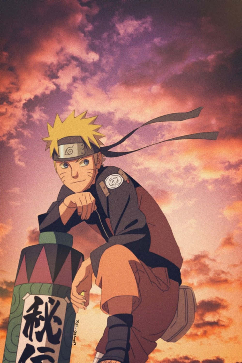 Naruto, vibrant sunset sky, fiery orange and purple clouds, HD Phone Wallpaper