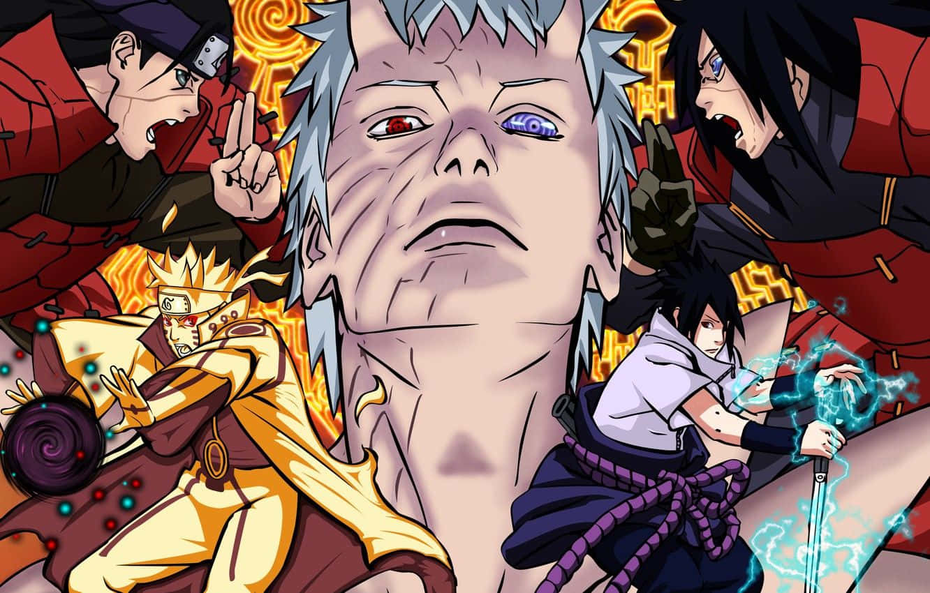 Naruto, anime battle scene, four characters, HD Desktop Wallpaper