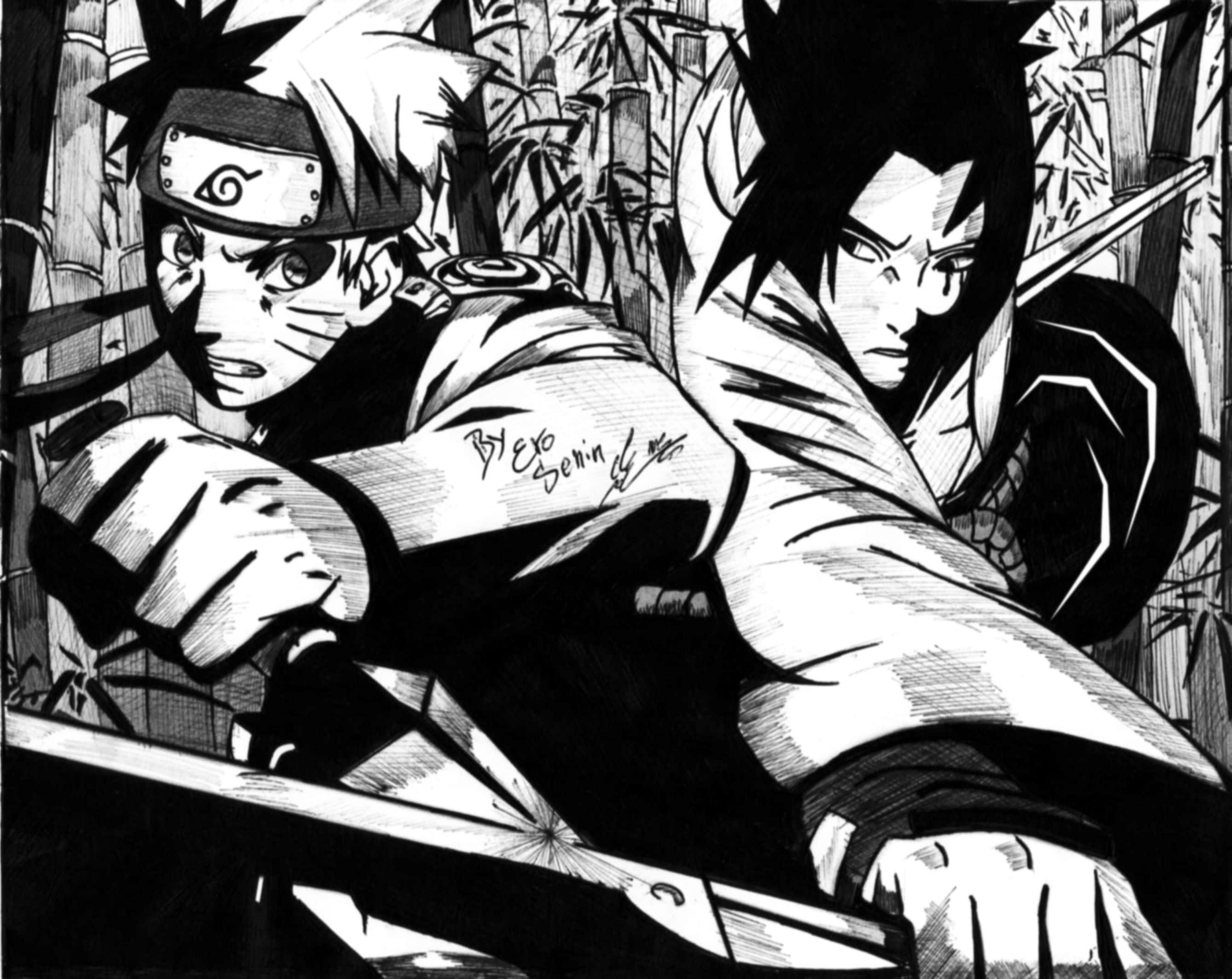 Naruto, black and white, anime ninja warriors, 2K Desktop Wallpaper