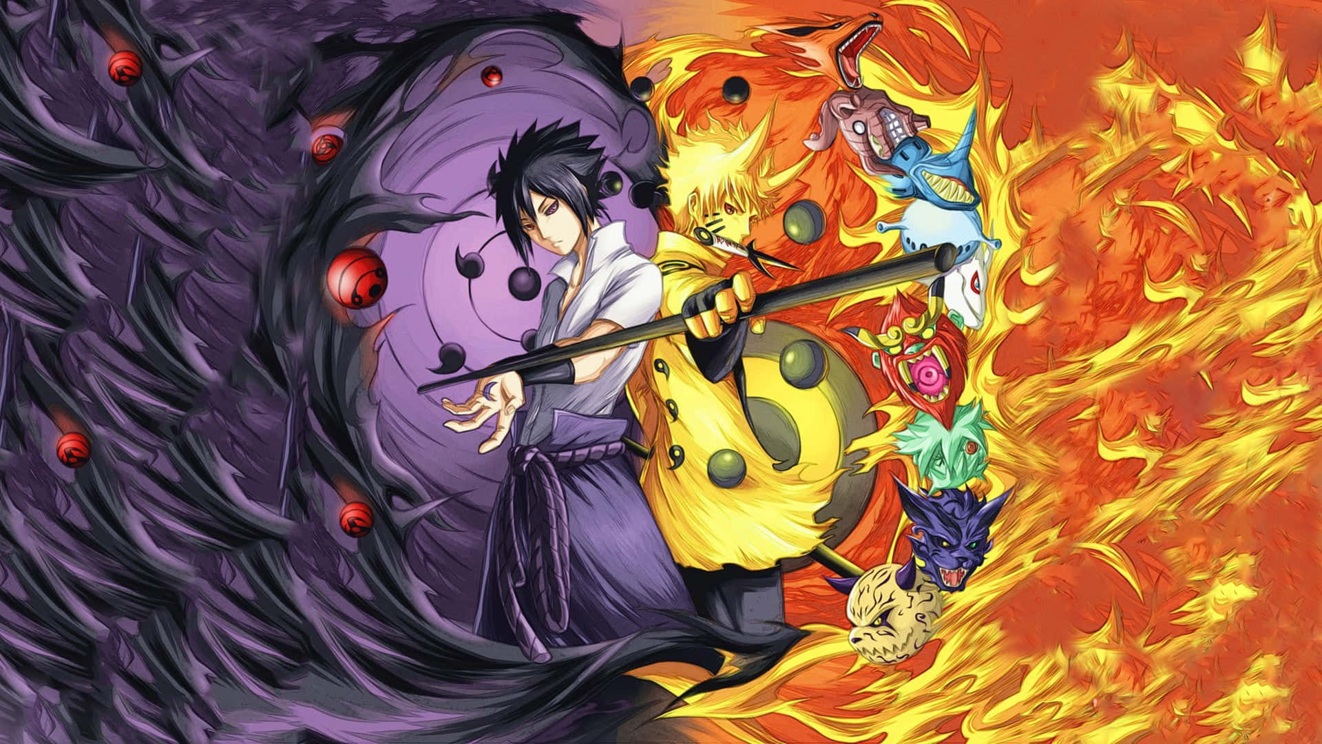 Naruto, fiery orange, dark purple, Full HD Desktop Wallpaper