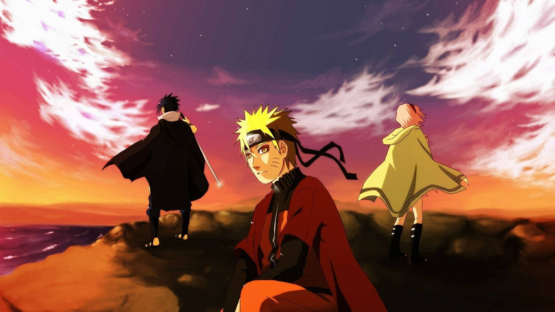 Team 7, Naruto, cliff, Full HD Desktop Wallpaper